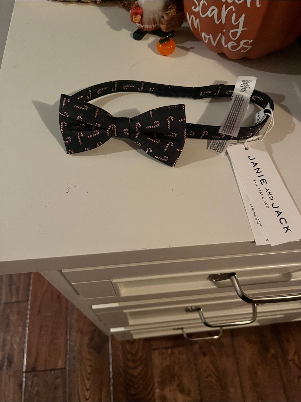 Janie and Jack Black Bow Tie with Pink Candy Cane Print